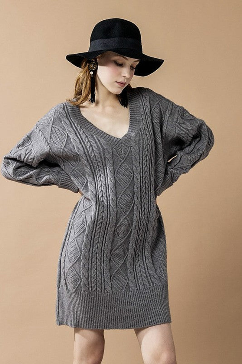 V-Neck Ribbed Knit Dress