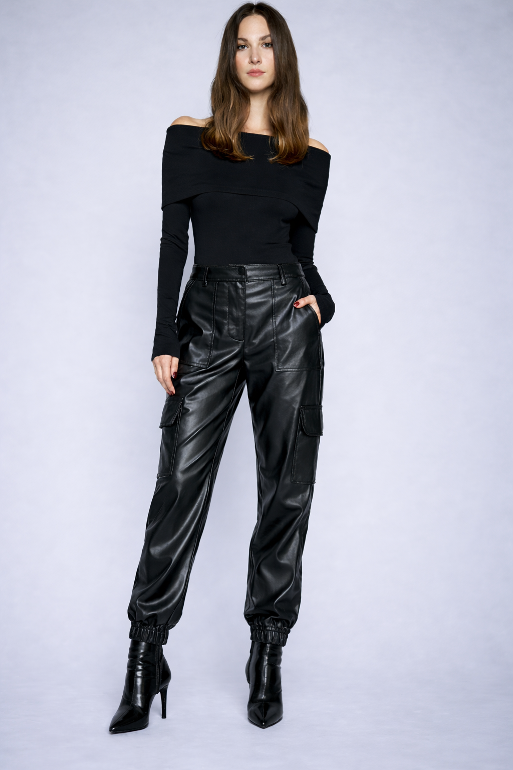 Relaxed Vegan Leather Cargo Pants