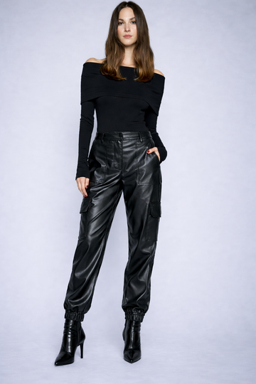 Relaxed Vegan Leather Cargo Pants