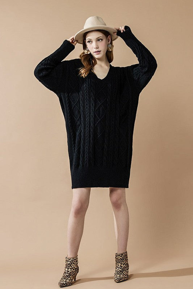 V-Neck Ribbed Knit Dress