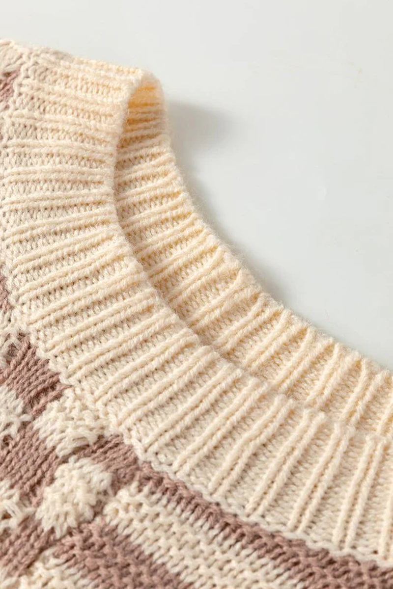 Stripe Checker Balloon Sleeve Sweater