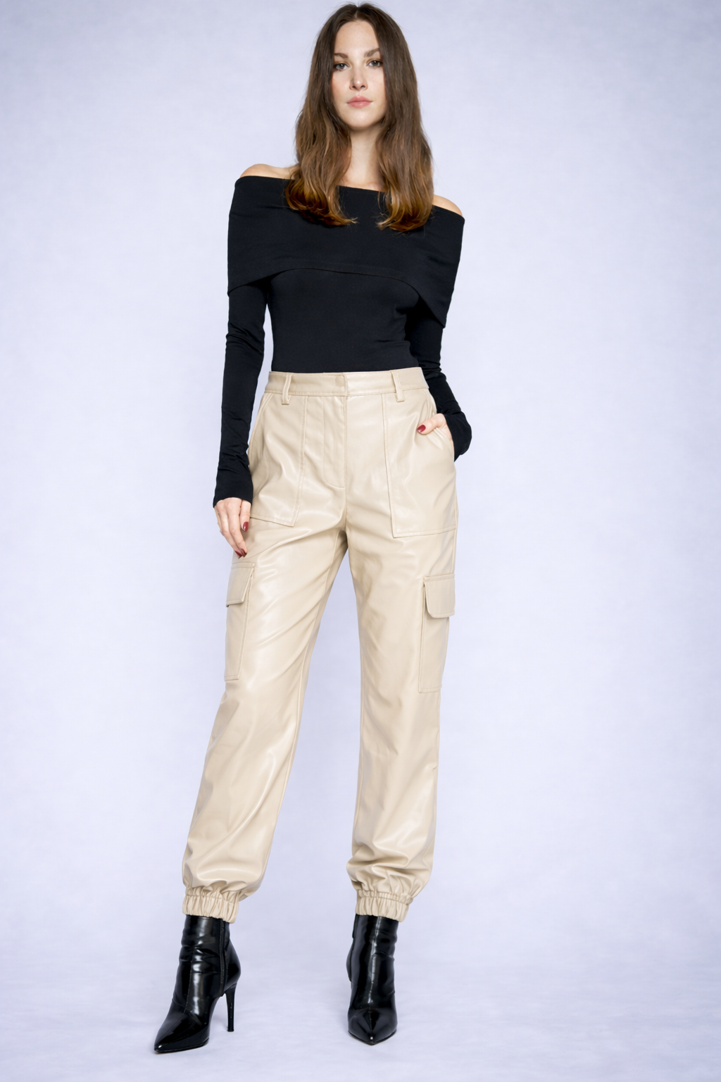 Relaxed Vegan Leather Cargo Pants
