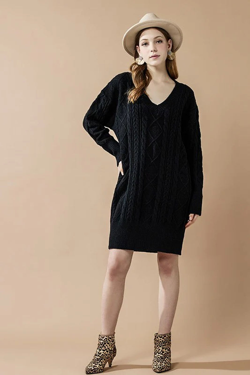 V-Neck Ribbed Knit Dress