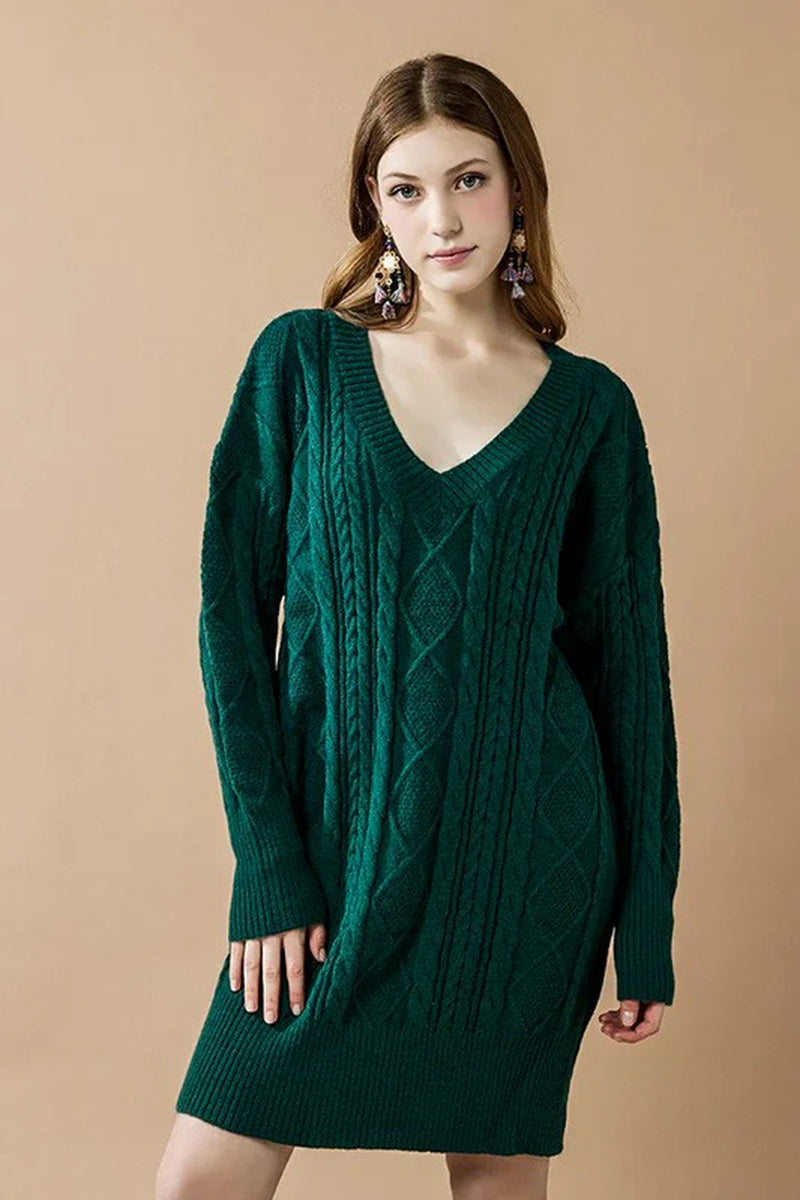 V-Neck Ribbed Knit Dress