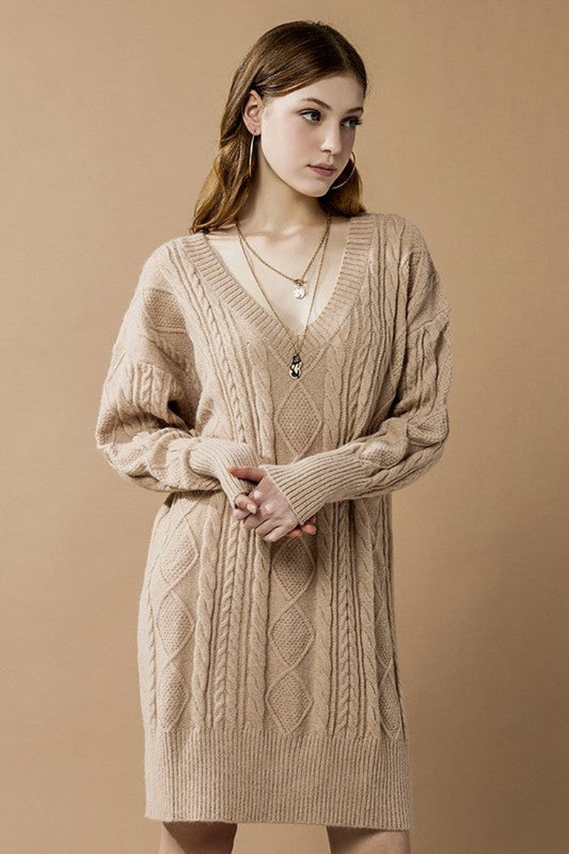 V-Neck Ribbed Knit Dress