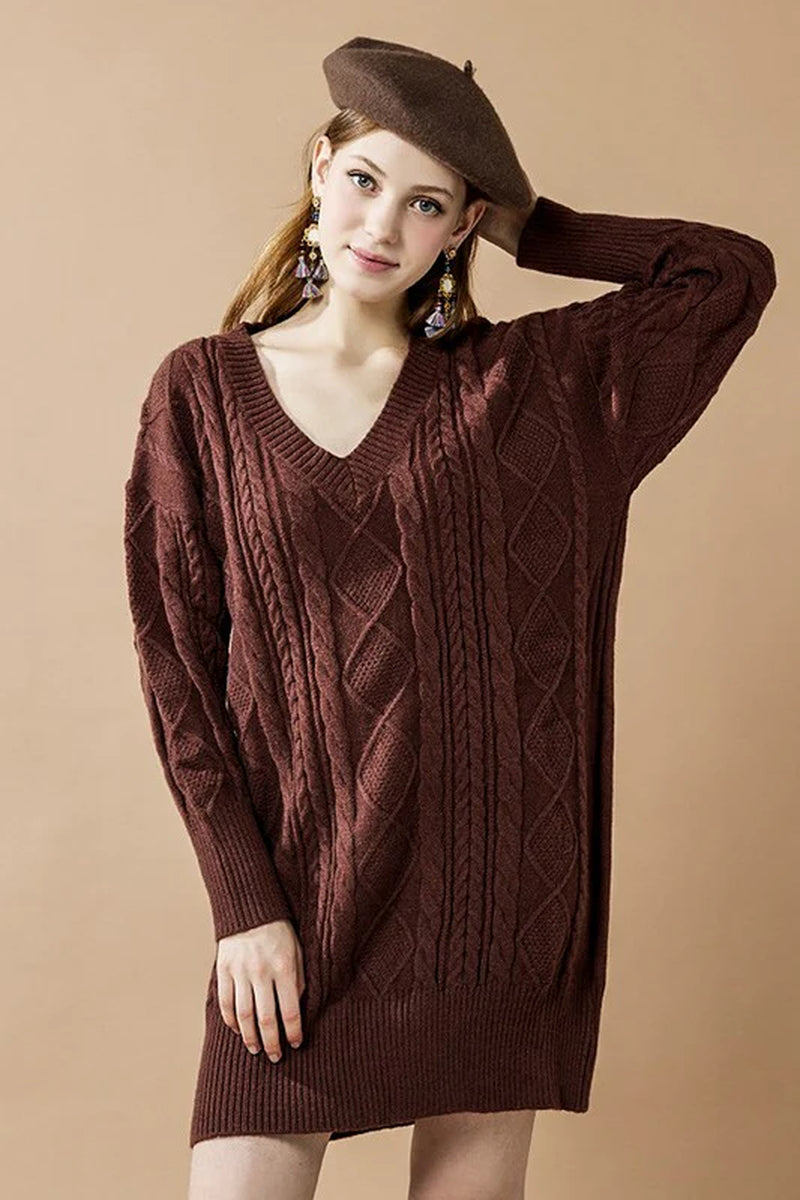 V-Neck Ribbed Knit Dress