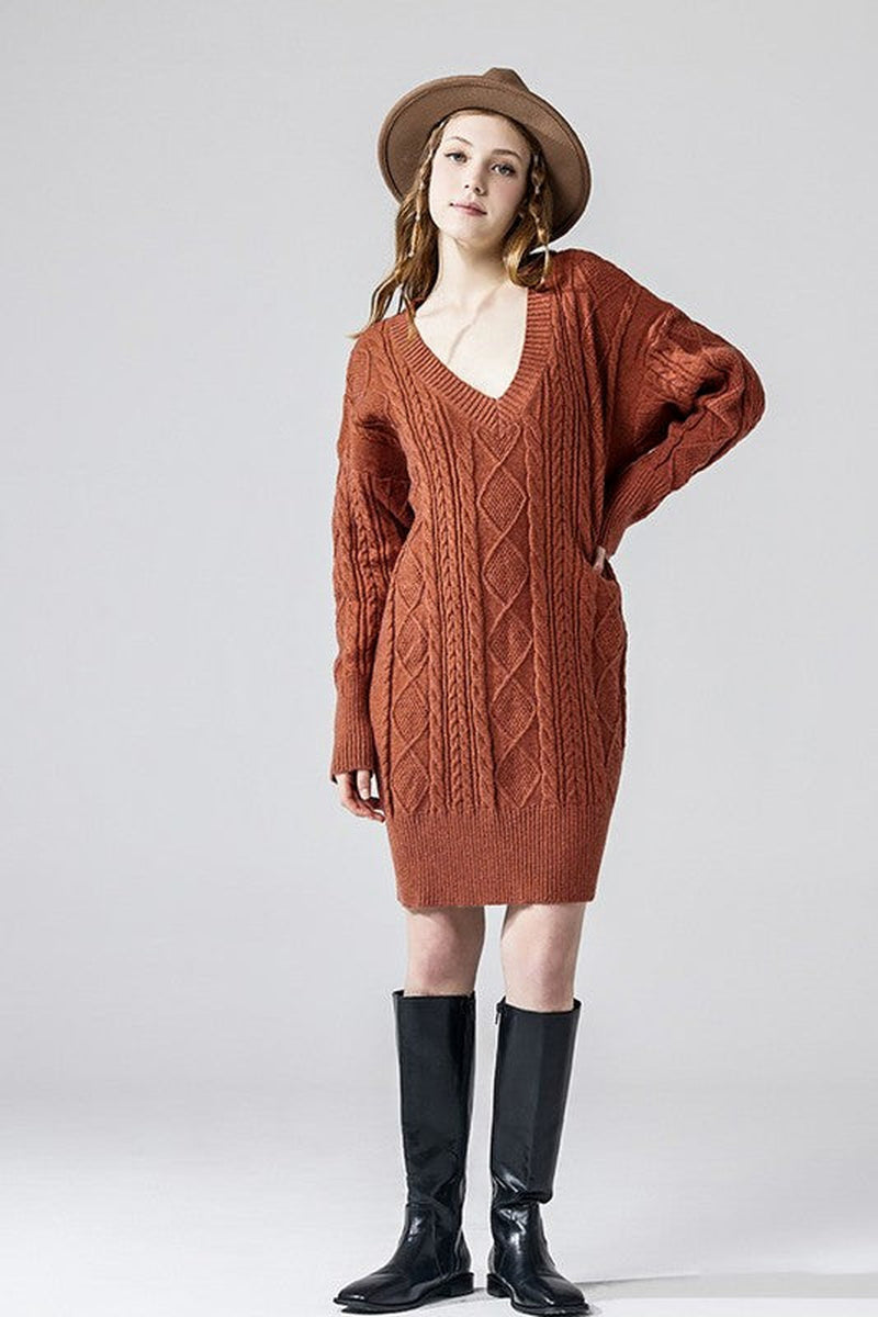 V-Neck Ribbed Knit Dress