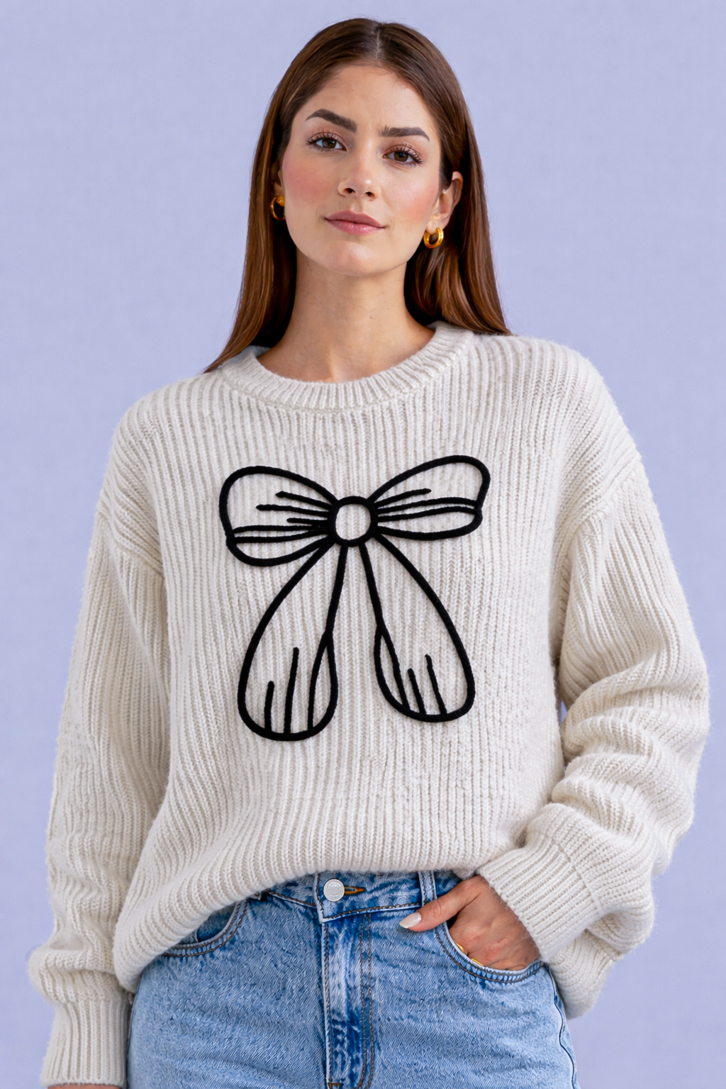 Casual Bow Embroidered Sweater