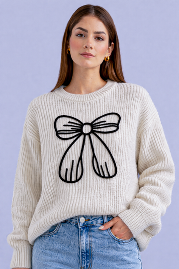 Casual Bow Embroidered Sweater
