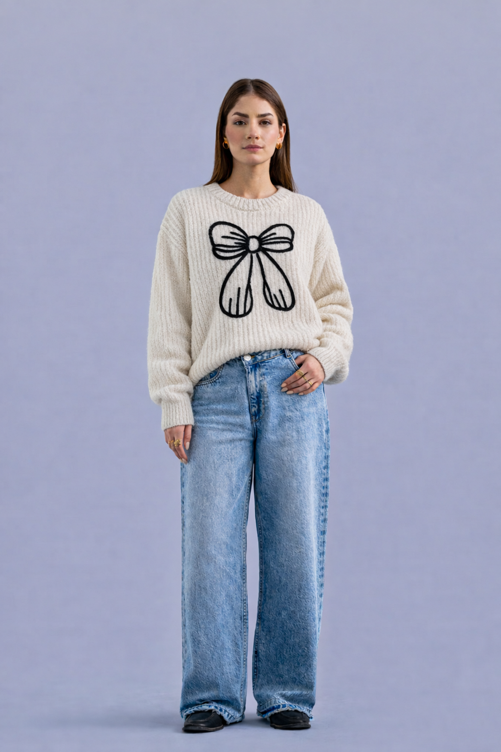 Casual Bow Embroidered Sweater