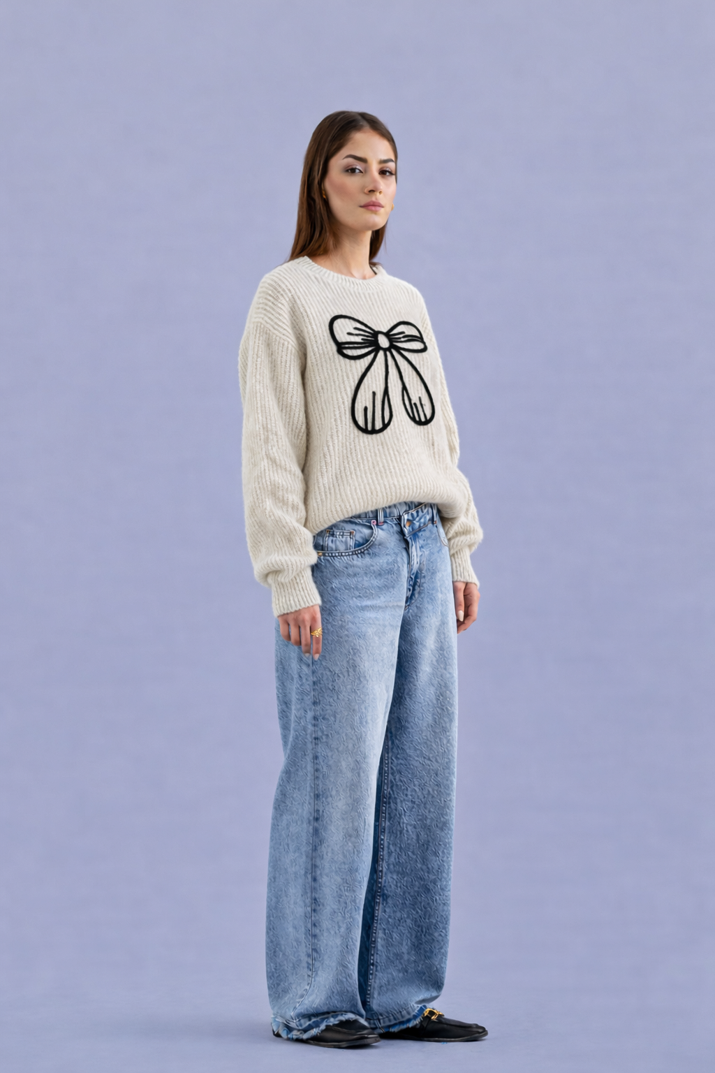 Casual Bow Embroidered Sweater