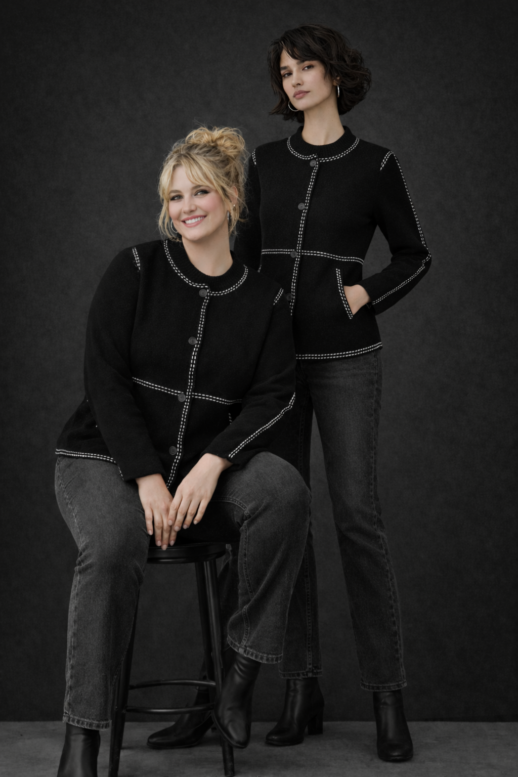 Contrast Trim Button Cardigan