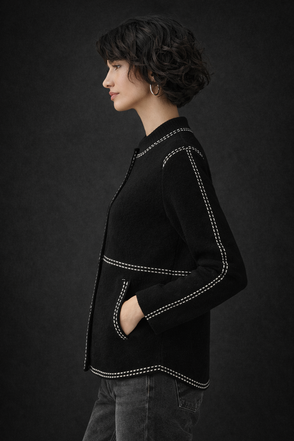 Contrast Trim Button Cardigan