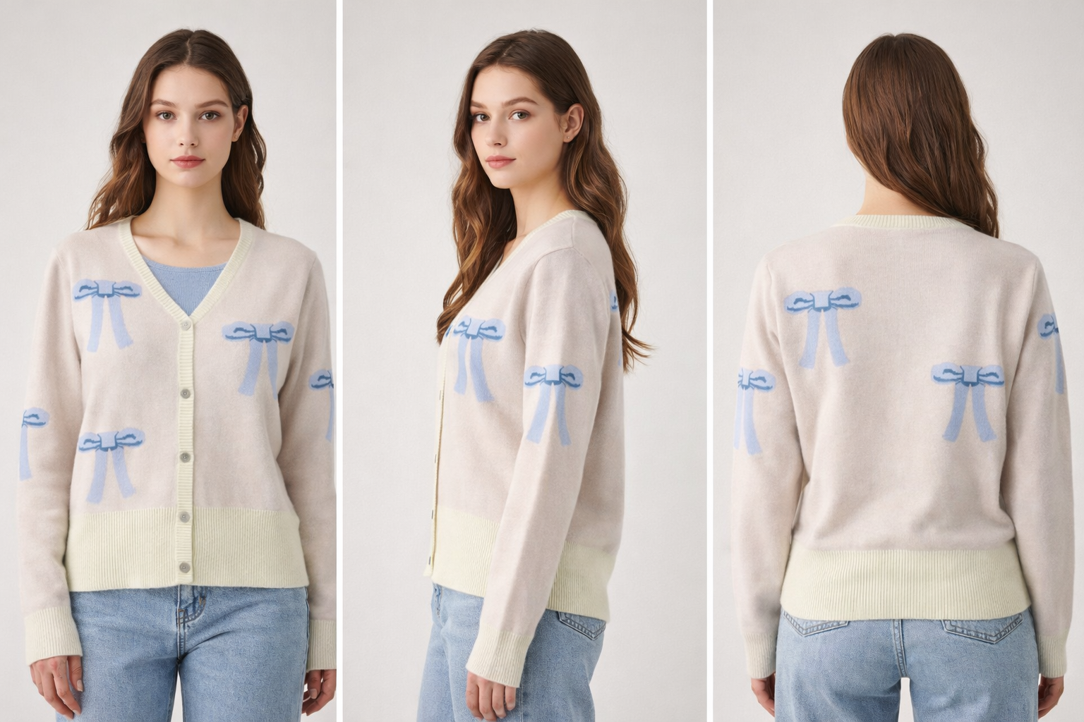 Cropped Knit Bow Cardigan