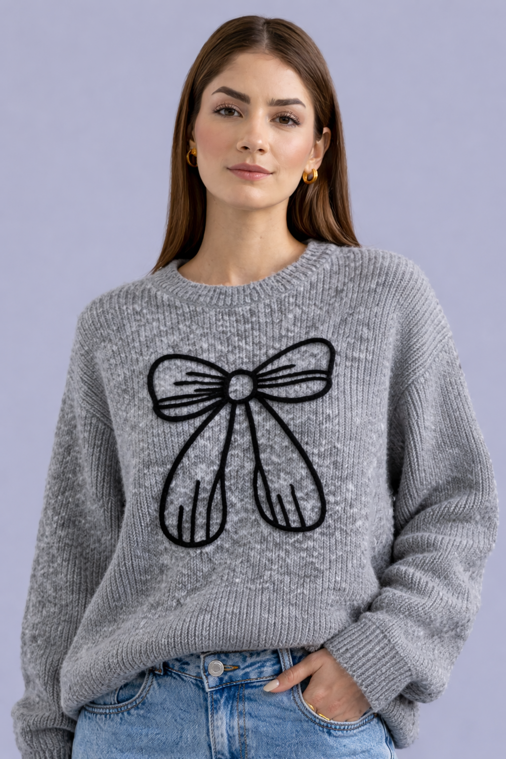 Casual Bow Embroidered Sweater