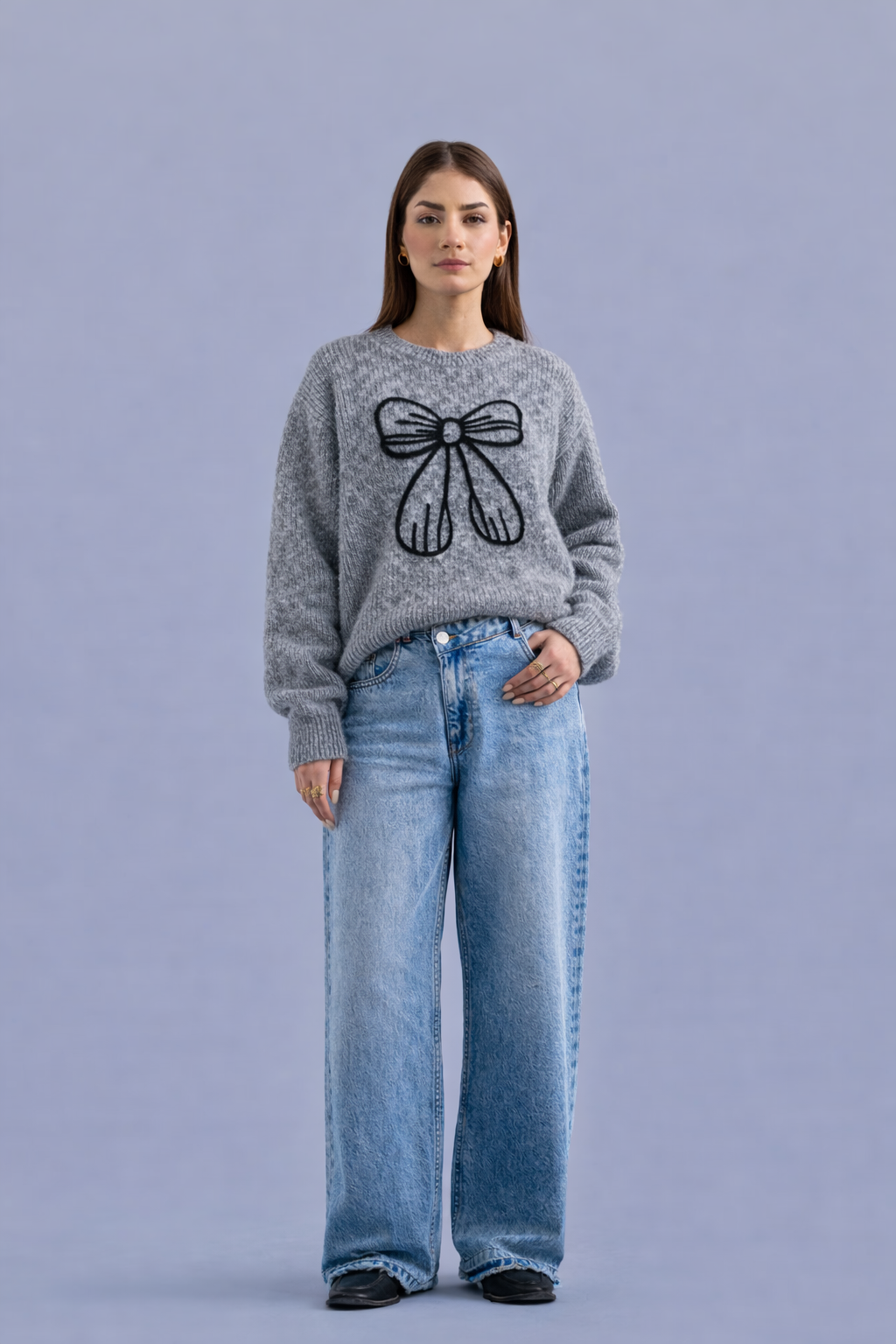 Casual Bow Embroidered Sweater