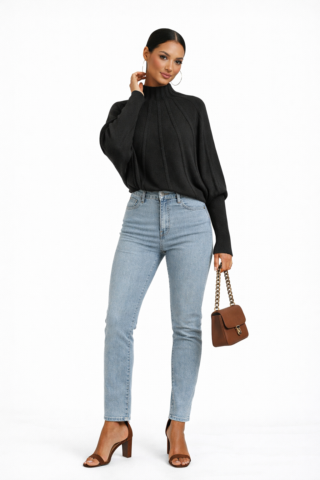 Mock Neck Batwing Sweater