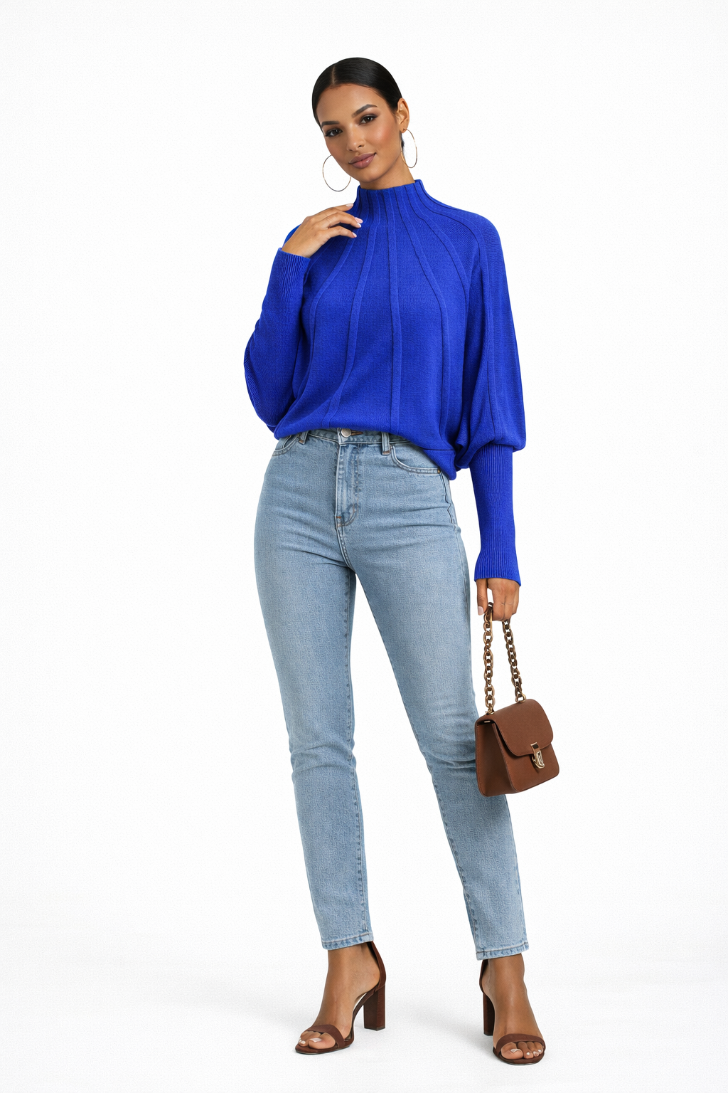 Mock Neck Batwing Sweater