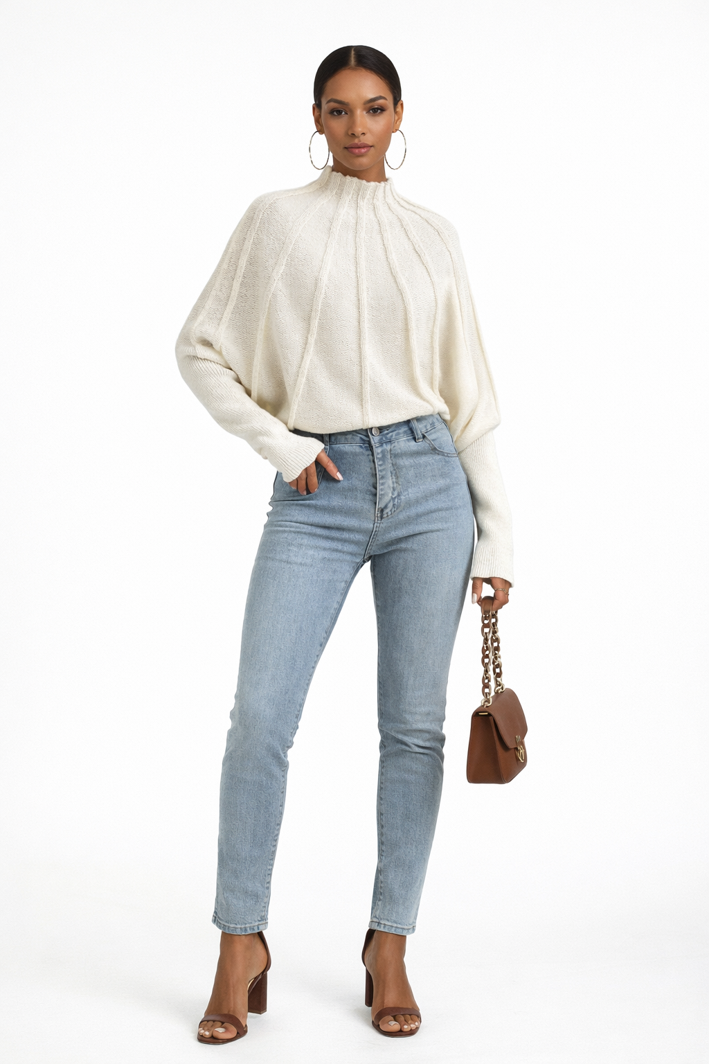 Mock Neck Batwing Sweater