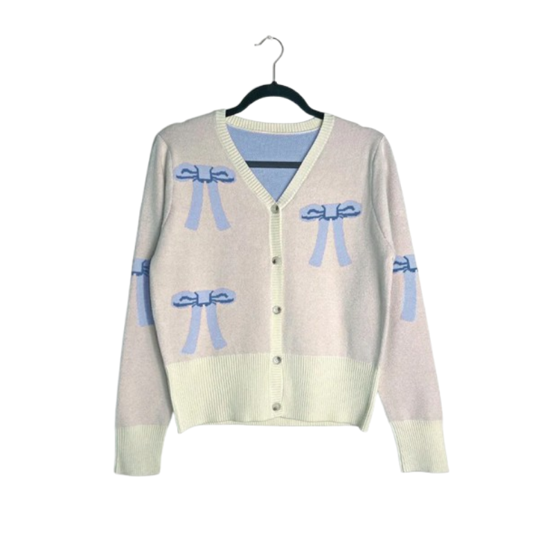 Cropped Knit Bow Cardigan