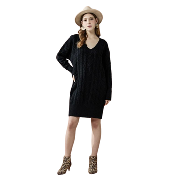 V-Neck Ribbed Knit Dress