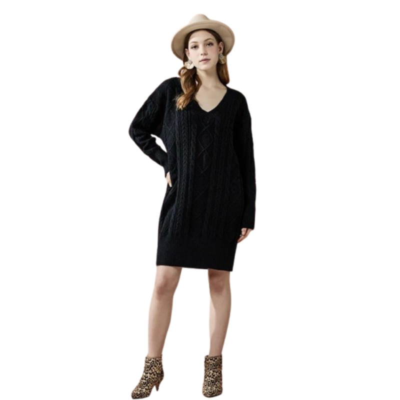 V-Neck Ribbed Knit Dress