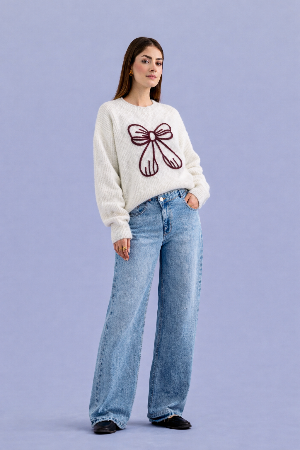 Casual Bow Embroidered Sweater