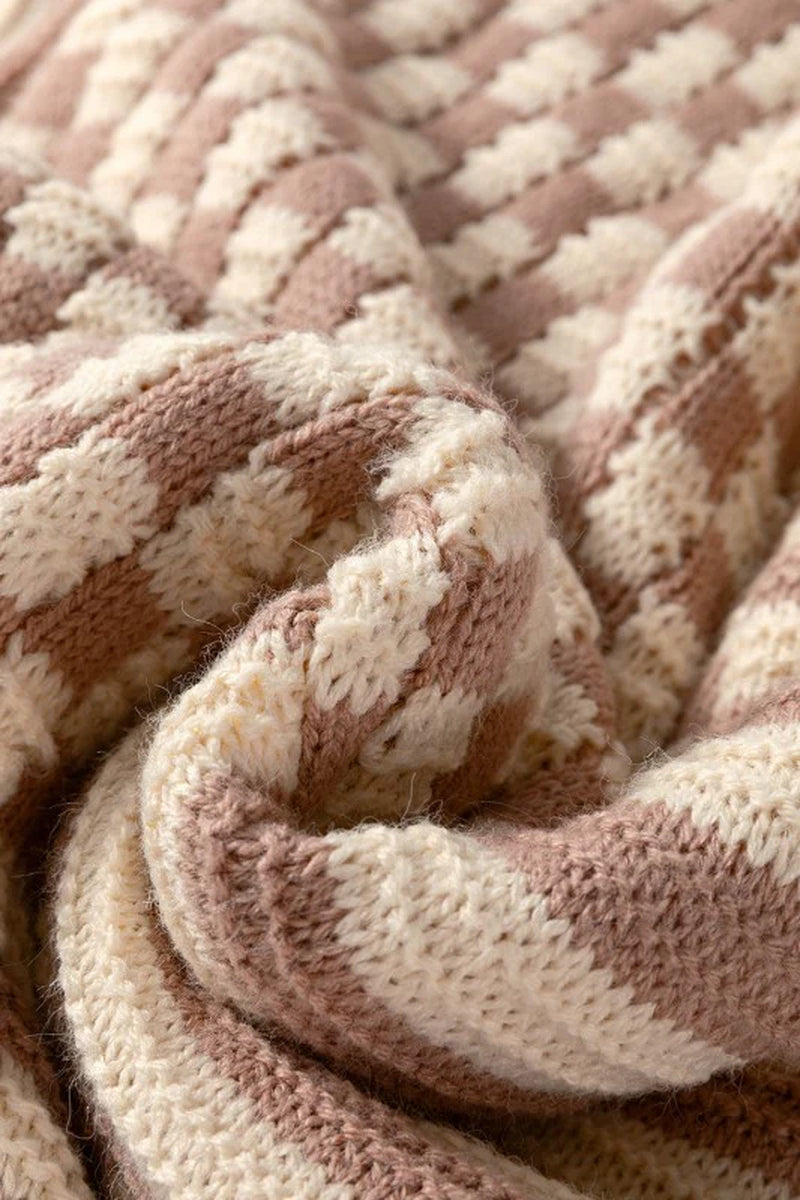 Stripe Checker Balloon Sleeve Sweater