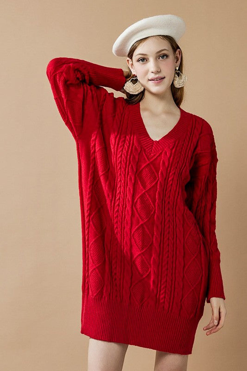 V-Neck Ribbed Knit Dress