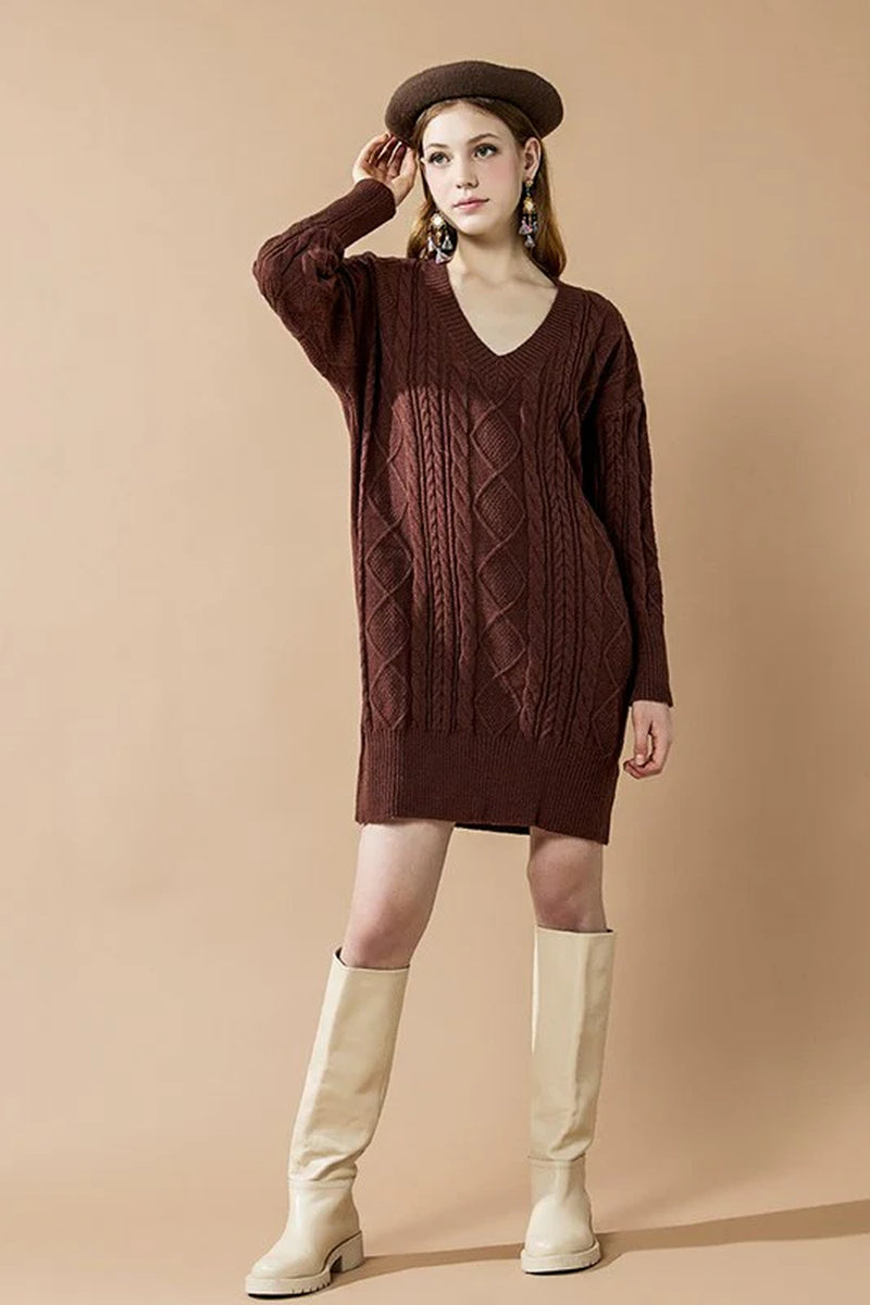 V-Neck Ribbed Knit Dress