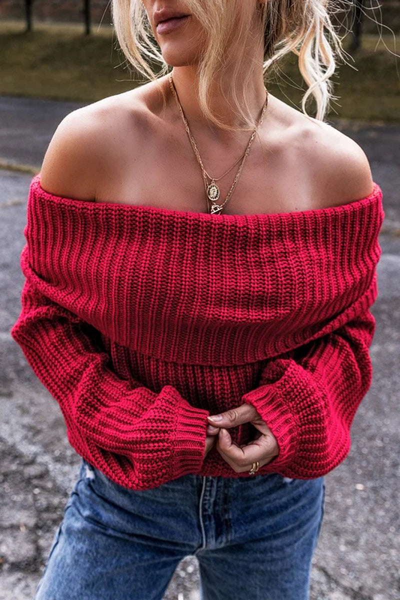 Off Shoulder Ribbed Knit Sweater