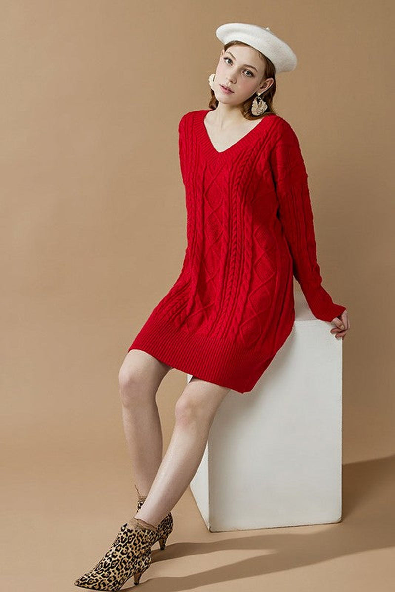 V-Neck Ribbed Knit Dress