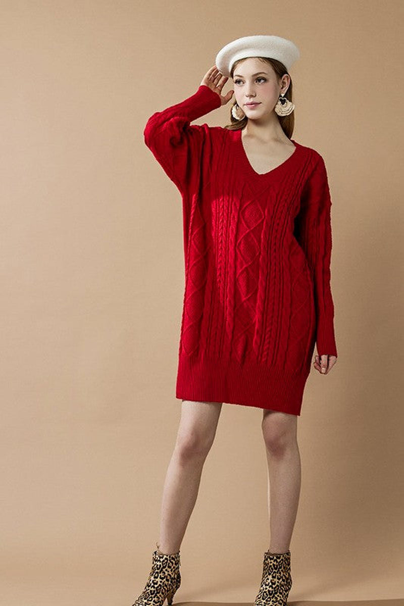 V-Neck Ribbed Knit Dress