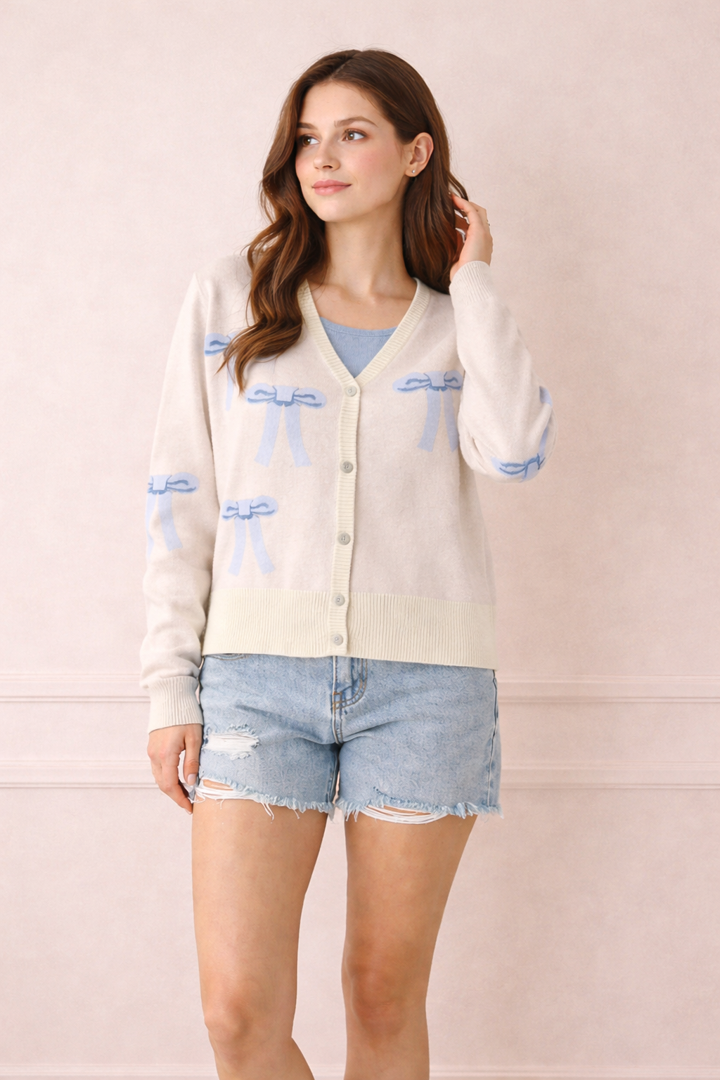 Cropped Knit Bow Cardigan