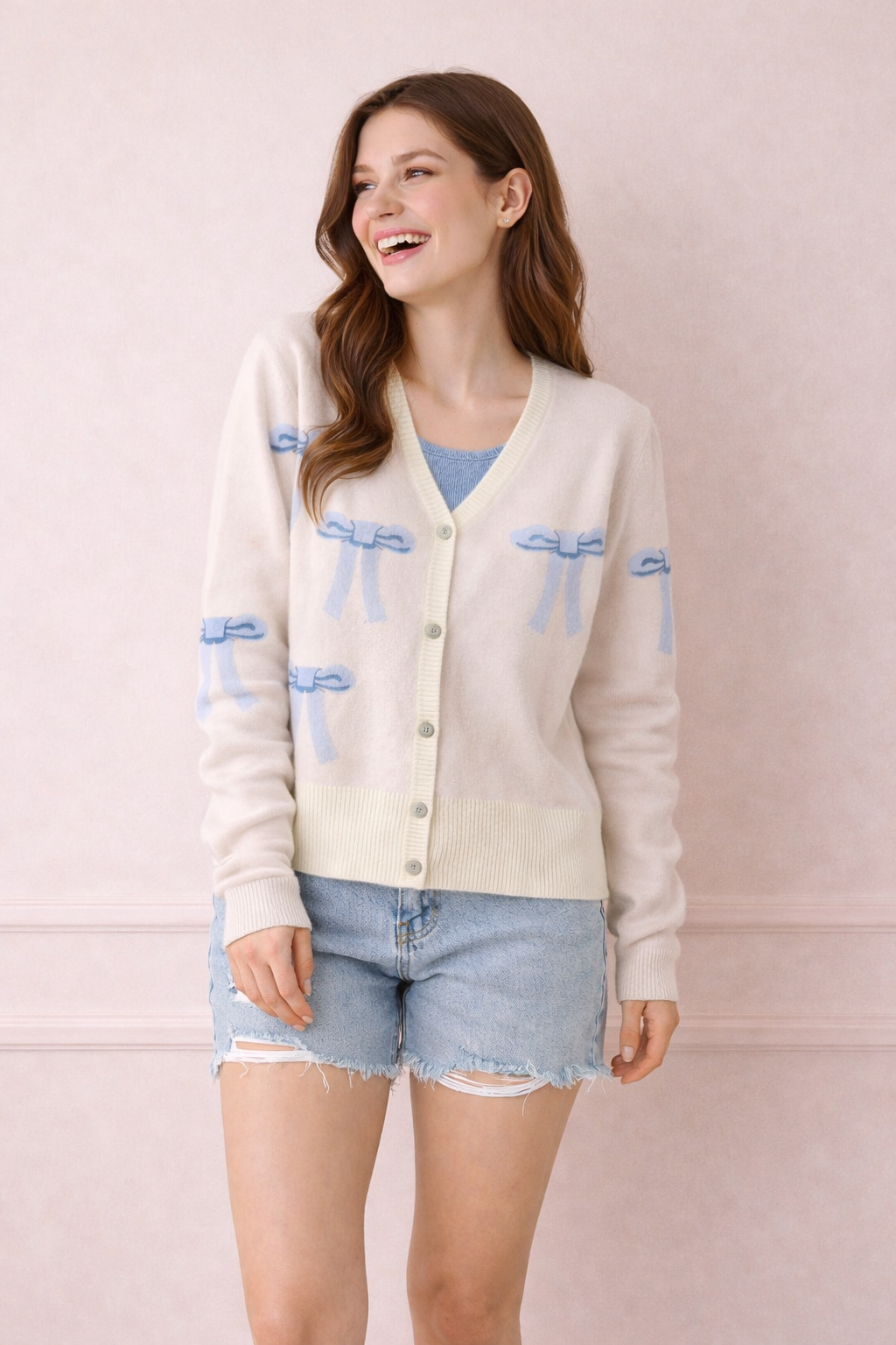 Cropped Knit Bow Cardigan