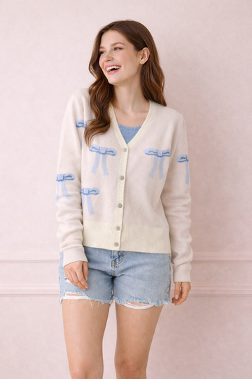Cropped Knit Bow Cardigan
