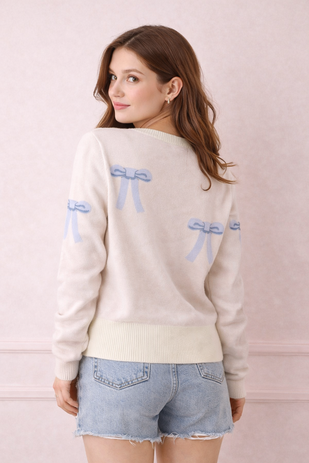 Cropped Knit Bow Cardigan